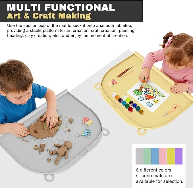 Large Silicone Suction Table Mat, 17" x 12" Thick Placemat with Edge-Bumper, Raised Edge Leakproof, Non-Slip for Kids Toddler Baby Essentials Dinning, Restaurant Eating, Plates, Art, Craft & Painting