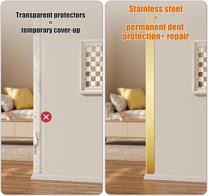 1x1x48 Inch 304 Stainless Steel Golden Wall Corner Guards (10-Pack) Heavy Duty Rounded Corner Protector, Smooth Folded Edge Design for Wall Protection Stainless Steel Slab