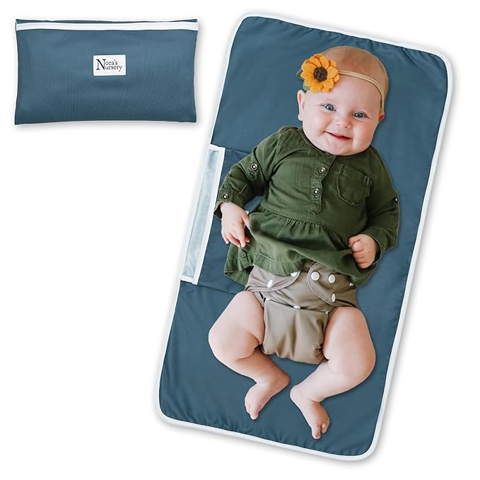 Nora?™s Nursery Portable Baby Diaper Changing Pad - Waterproof Foldable Changing Mat for On-the-Go Diaper Changes - Travel Friendly, Easy Clean, Soft & Durable for Infants and Toddlers - Sea
