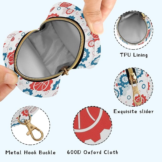 Basketballs Gears White Print Pacifier Holder Case for Diaper Bag Portable Travel Pacifier Storage Case with Clip Newborn Baby Pouch for Baby Boys Girls Outdoor Purse