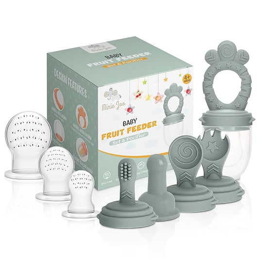 Baby Fruit Feeder Set ??BPA-Free Silicone Fresh Food Feeder with 3 Replacement Teats, Teething Feeder for Fruits & Purees, Safe Self-Feeding for Babies 4+ Months