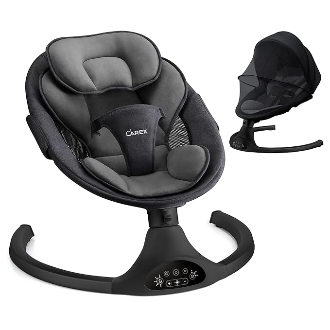 LAREX Baby Swing Infant Swing Electric Toddler Baby Rocker Portable for Newborn Boy Girl, 5 Sway Speeds with Remote Control, 10 Preset Melodies and Bluetooth, 0-6 Months Max 20 Lbs