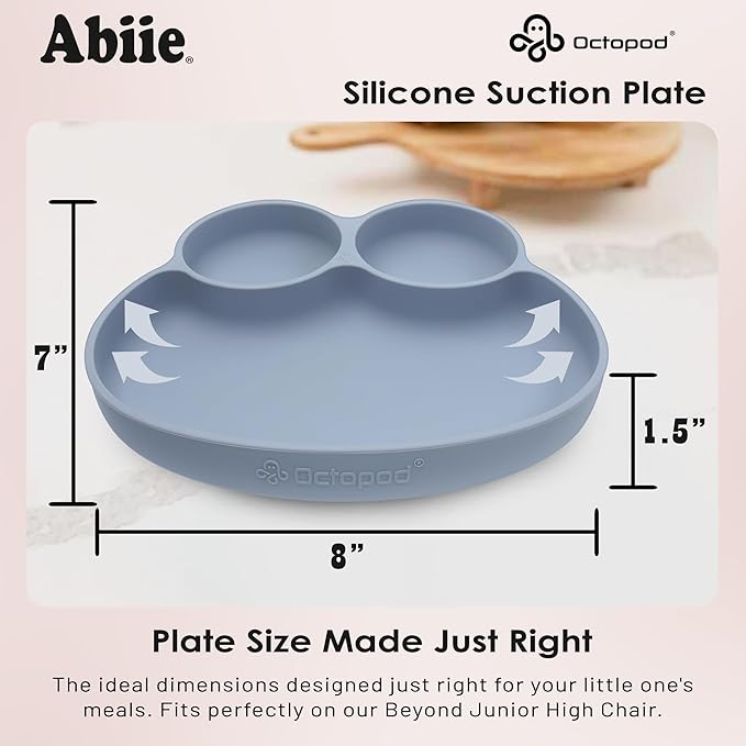 Abiie Octopod Frog Silicone Plates with Suction - Spill Proof, Easy to Clean - BPA-Free Bowl - Suction Plates for Baby and Toddler - Training & Feeding Divided Grip Dish (Pink Lavender)