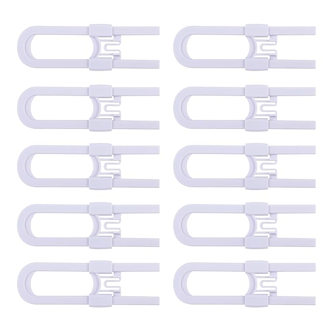 Sliding Cabinet Locks Baby Proofing ??Adjustable Child Safety Latches for Knobs & Handles ??10 Pack ??No Adhesive Drilling or Tools - White