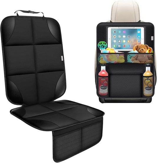 Meolsaek Kick Mats Back Seat Protector, Waterproof Oxford Seat Back Protector, Car Seat Back Protector for Kids, Back of Seat Protector for Kids Feet Car Seat (Black D -1 Set)