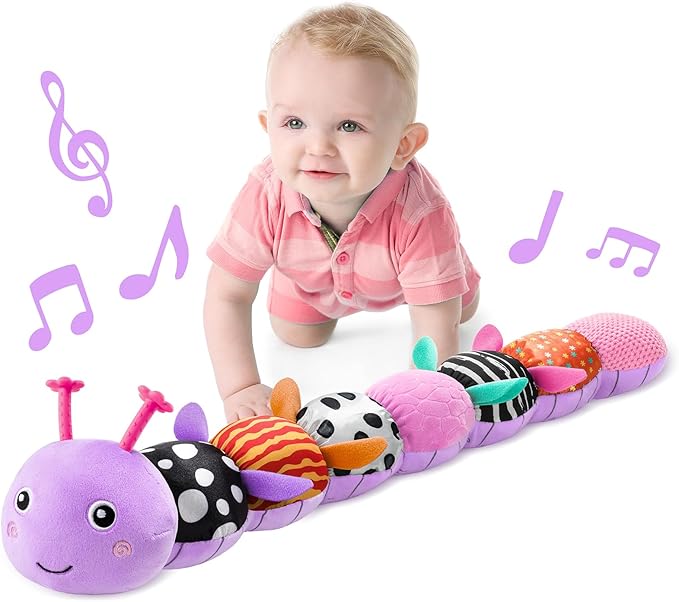 LIGHTDESIRE Baby Toys 6-12 Months Musical Caterpillar,Infant Toys Stuffed Animals with Ruler Design,Pull String,Crinkle&Rattles,Teething Toys Tummy Time Newborn Boy Girl Gifts 0-12 Months(Purple)