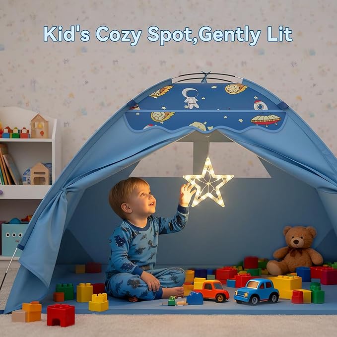 AFUNX Kids Play Tent, Space Theme Indoor Tent with Tunnel Port, Foldable Playhouse for Boys and Girls, Ideal House for Imaginative Play,Perfect Kid?™s Gift- 70" x 45" x 43"