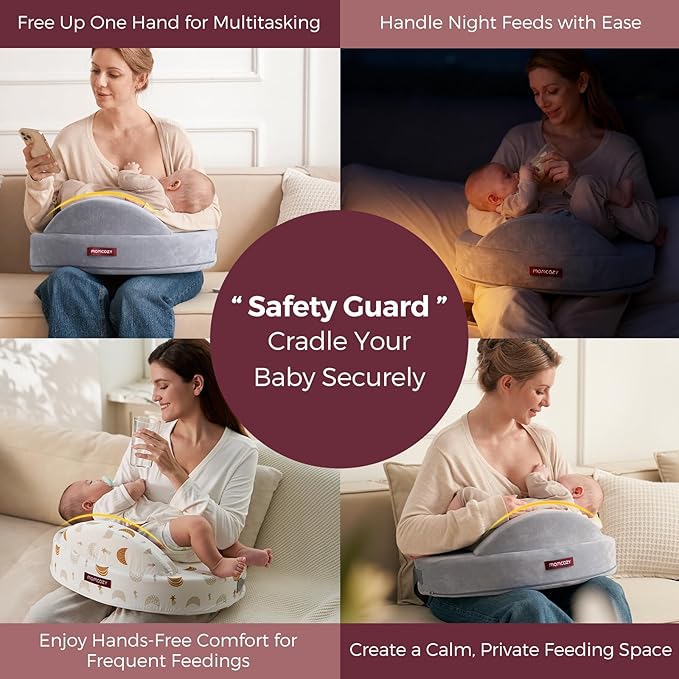 Momcozy Nursing Pillow - Firm & Springy Memory Foam - Stable, Ergonomic Support & Comfort - Wider Breastfeeding Cushion, Adjustable, Removable Cover, Baby Safety Certified, Starry Night