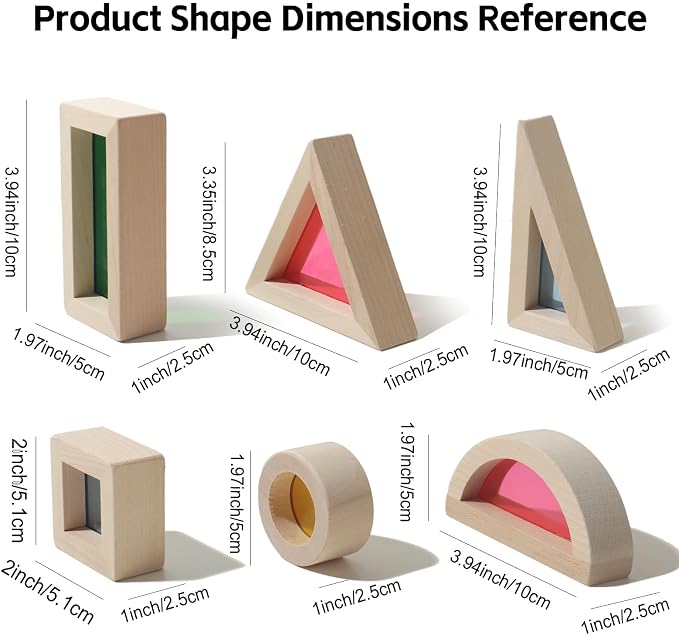 Dinhon 24-Piece Acrylic Montessori Blocks for Toddlers 18+ Months -Rainbow Stacking Toy, Non-Toxic Wooden Framed Geometric Blocks for Early STEM Learning & Sensory Play, Ideal Gift for Boys/Girls