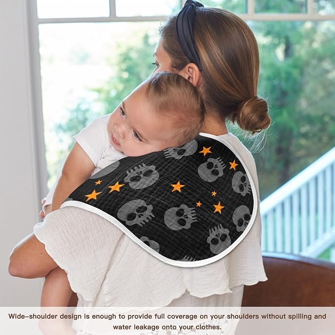 Halloween Skull Muslin Burp Cloths for Baby Boys and Girls - 4-Pack Ultra Absorbent Muslin Washcloths, Newborn Towel, Milk Spit Up Rags, Burp Cloth Bib for Unisex, 22 x 11 Inch