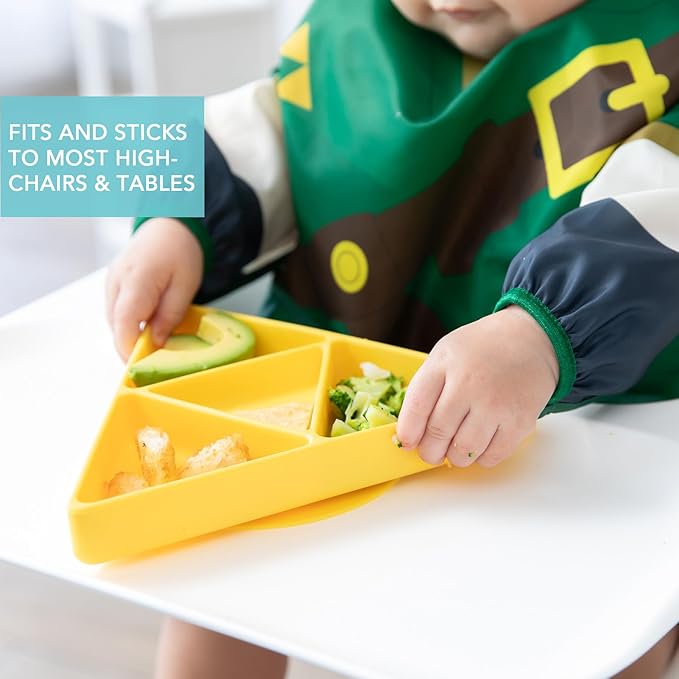 Bumkins Toddler and Baby Suction Plate, Silicone Grip Dish, Babies and Kids, Baby Led Weaning, Children Feeding Supplies, Non Skid Sticky Bottom, Platinum Silicone, Ages 6 Months Up, Nintendo Zelda