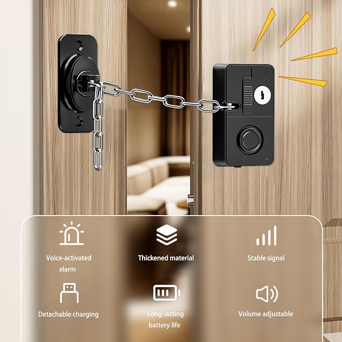 Child Door Lock with Abnormal Alarm (Black 2Pack),Door Locks for Kids Safety, for Door Monkey, Child Proof Door Lock, Drawers and Child Safety Cabinet Locks, 3M Adhesive No Drilling