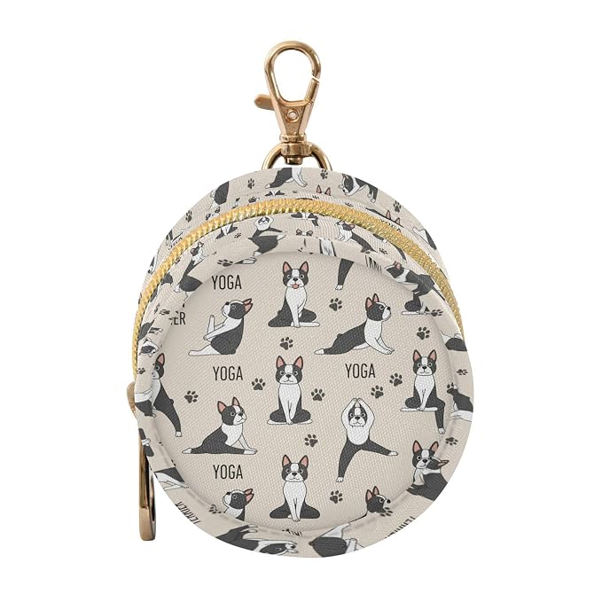 Cartoon Yoga Dogs Beige Print Pacifier Holder Case for Diaper Bag Portable Travel Pacifier Storage Case with Clip Newborn Baby Pouch for Baby Boys Girls Outdoor Purse