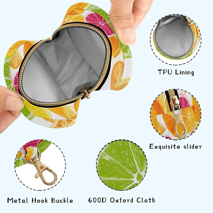 Pacifier Holder with Clip Pacifier Case for Diaper Bag Round Baby Pacifier Pouch Box Bag Portable Multicolored Summer Citrus Slices