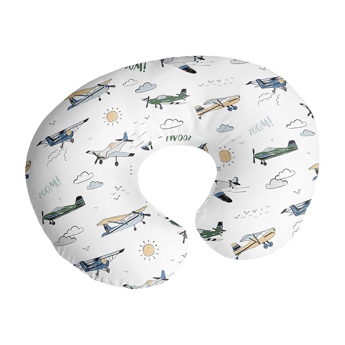 Sweet Jojo Designs Green Vintage Airplane Boy Nursing Pillow Cover, Baby Breastfeeding Slipcover for Infant, Newborn, Nursery, Bottle or Breast Feeding Pillowcase (Pillow NOT Included) Transportation
