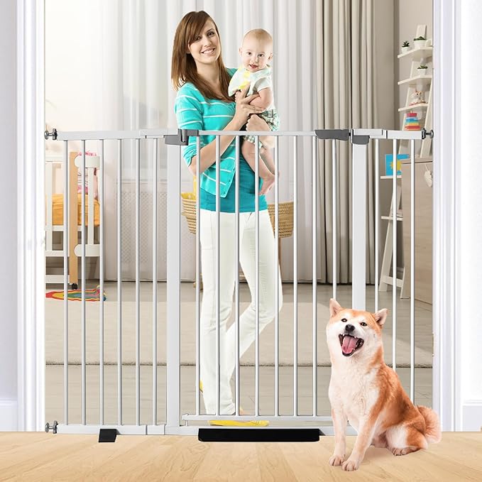 41 Inch Tall Baby Gate Auto Close Dog Gate Adjustable 29.92"-57.48" Wide Pressure Mounted Walk Through Swing Pet Gate for Doorways (White, 29.92"-57.48" Wide)