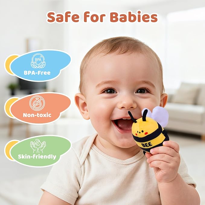 Baby Toys 6-12 Months – Beehive Infant Toy with 5 Sensory Bees, Rattle, Music, Mirror Montessori Toys for 6 7 8 9 10 11 12 Month Old Baby, Boys Girls Birthday