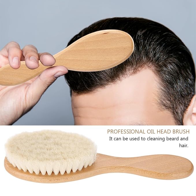 Wooden Hair Cleaning Brush,Hair Brush Soft Goat Hair Oil Head Brush Hairbrush,Hair Styling Carving Cleaning Brush for Men Women