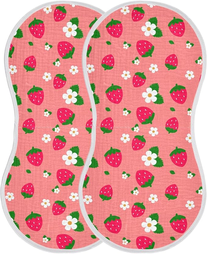 Muslin Burp Cloths for Baby Boys and Girls - 4-Pack Ultra Absorbent Strawberry Muslin Washcloths, Newborn Towel, Milk Spit Up Rags, Burp Cloth Bib for Unisex, 22 x 11 Inch