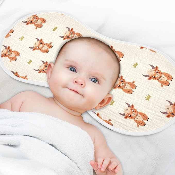 Highland Cow Muslin Burp Cloths for Baby Boys and Girls - 4-Pack Ultra Absorbent Muslin Washcloths, Newborn Towel, Milk Spit Up Rags, Burp Cloth Bib for Unisex, 22 x 11 Inch