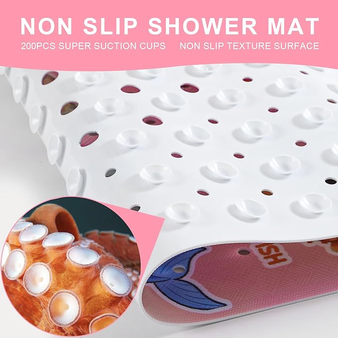 XIYUNTE Baby Bath Mat for Tub Non Slip Kids Bath Mat - 40"x16" Extra Long Bathtub Mat Non Slip Kids, Eco-Friendly Toddler Bath Mats with Suction Cups for Secure Grip, Easy to Clean & Easy Drying