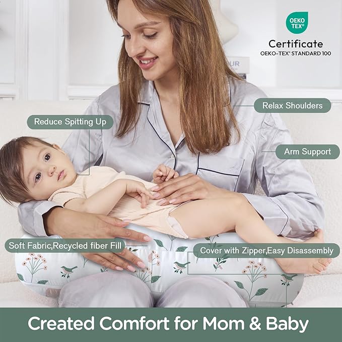 Little Grape Land Nursing Pillow,Upgraded Breast Feeding Pillow for Mom,Breastfeeding & Bottle Feeding for 0??5 Months, Soft Machine Washable Cover with Firm Breathable Filling, Tummy Time,Bunny