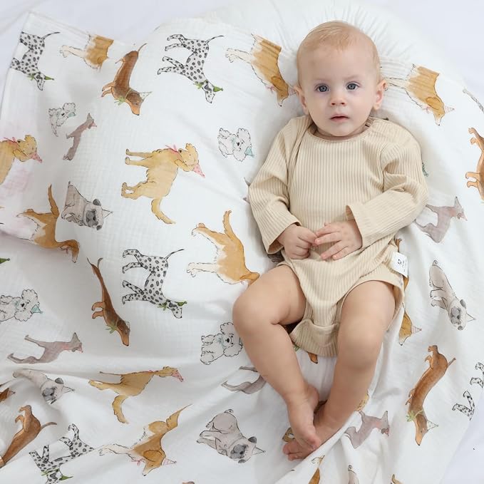 insular Muslin Swaddle Blankets for Boys Girls, 2 Pack Receiving Baby Blanket Large 47 x 47 inches, Soft Breathable Swaddling Wrap for Unisex Newborn, Party Dogs&Labrador