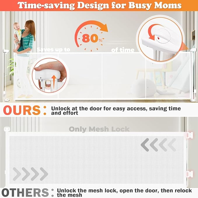 275" Retractable Baby Gates Dog Gate - 23ft Extra Wide Expandable Child Safety Gate,49" Tall Toddler Pet Mesh Gate with Reinforced Strips for Doorways,Stairs,Hallways,Outdoor & Indoor Large Openings
