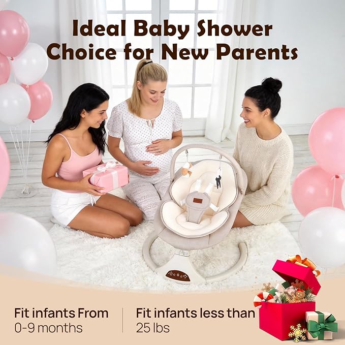 Baby Swings for Infants, Portable Infant Swing with 5-Speed Settings, Bluetooth Music & Timer, Suitable for Newborns up to 9 Months (Beige)