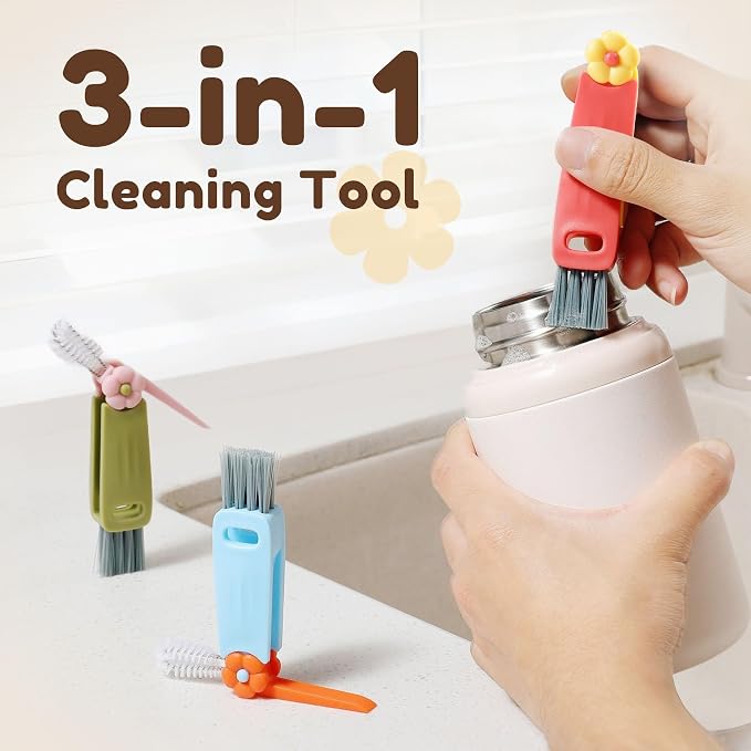 Upgraded 3 in 1 Cup Lid Cleaning Brush, 2026 New Multifunctional Lid Cleaner Brush, Portable Crevice Cleaning Brush Set for Baby Bottle Gap Tight Spaces