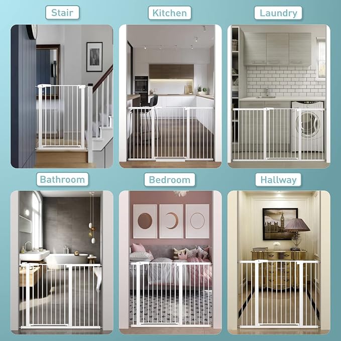 Fairy Baby 38" Extra Tall Baby Pet Gate for Stairs,70.9"-76.3" Extra Wide Long Dog Gate for the House, Metal Auto Close Pressure Mounted Safety Child Gate, Tension Baby Gate Barrier No Climb, White