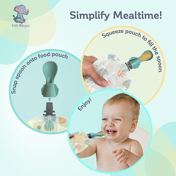 Little Whispers Baby Food Pouch Spoon Attachments - Stage 1, Small (Ripple) - 5 Pack