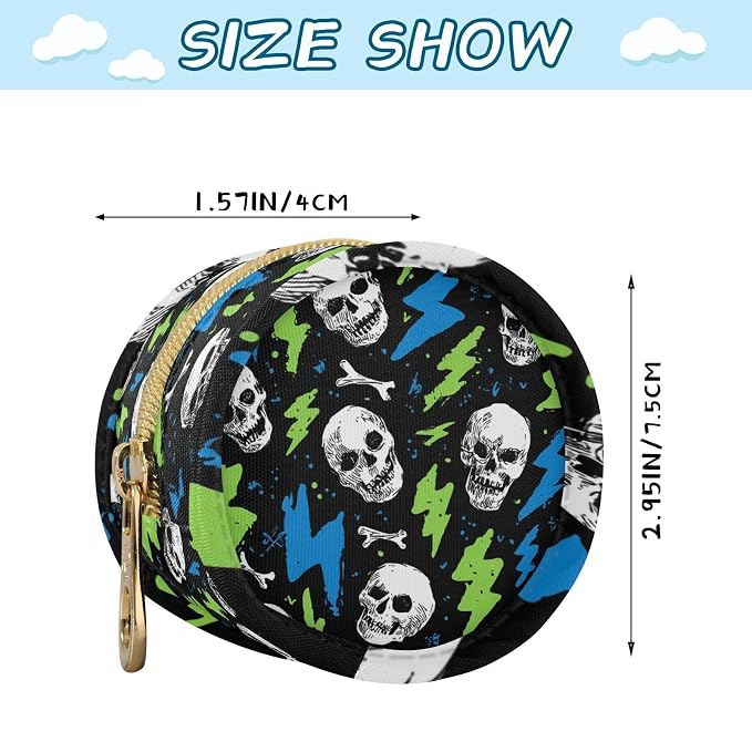 Pacifier Holder with Clip Pacifier Case for Diaper Bag Round Baby Pacifier Pouch Box Bag Portable Skull Lightning Colorful