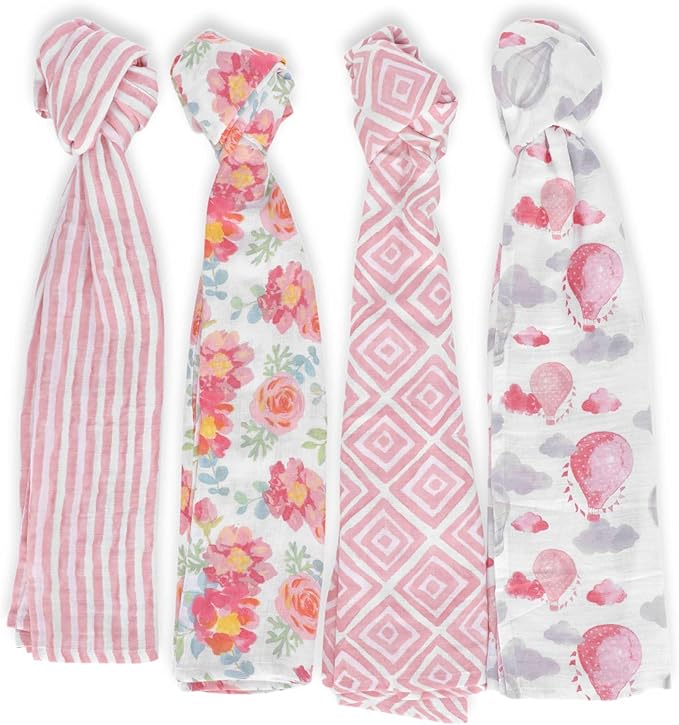 Featherhead??100% Cotton Muslin Swaddle Blankets for Baby Girl - Large 47?�x 47??- Pre-Washed, Soft, & Breathable - Newborn Essential & Perfect Baby Registry Gift (4 Pack - Garden Floral)