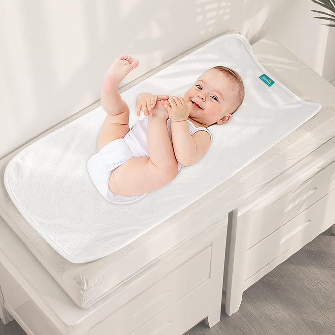 Changing Pad Liner 5 Count, Waterproof Larger Changing Pad Cover 28" X 15", Cotton Terry, Absorbent & Skin-Friendly Changing Pad Liners (Solid Improved Thickness)
