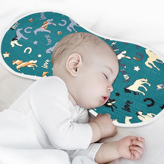 Horse Pattern Star Horseshoes Letter Muslin Burp Cloths for Baby 2 Pack 100% Cotton Baby Washcloths Bibs for Boy Girl