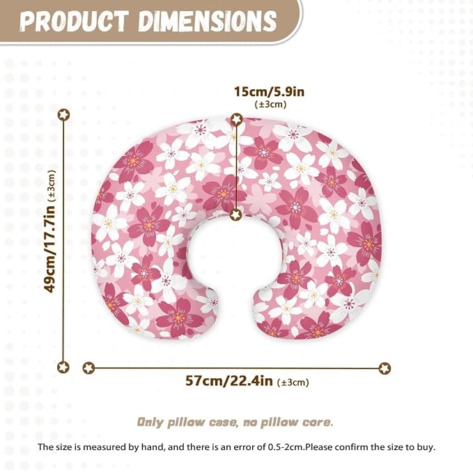 Pink Cherry Blossoms Nursing Pillow Covers, Nursing Pillow Slipcovers Breastfeeding Newborn Infant Feeding Cushion Cover Case