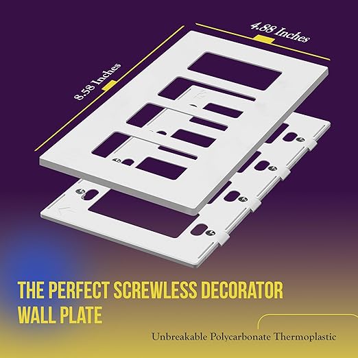 ENERLITES Screwless Decorator Wall Plates Child Safe Outlet Covers, Gloss Finish, Medium Size 4-Gang 4.88" H x 8.58??L, Unbreakable Polycarbonate Thermoplastic, SI8834M-W, White