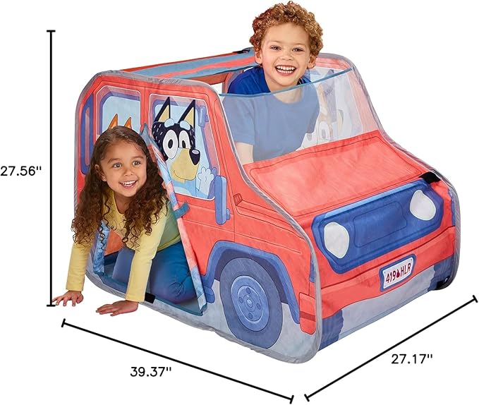Bluey Heeler 4WD Pop-Up Tent for Kids, Easy Storage Pop Up Play Tent with Door, Windscreen, & Peep Window, Outdoor Toddler Playhouse for Ages 2+