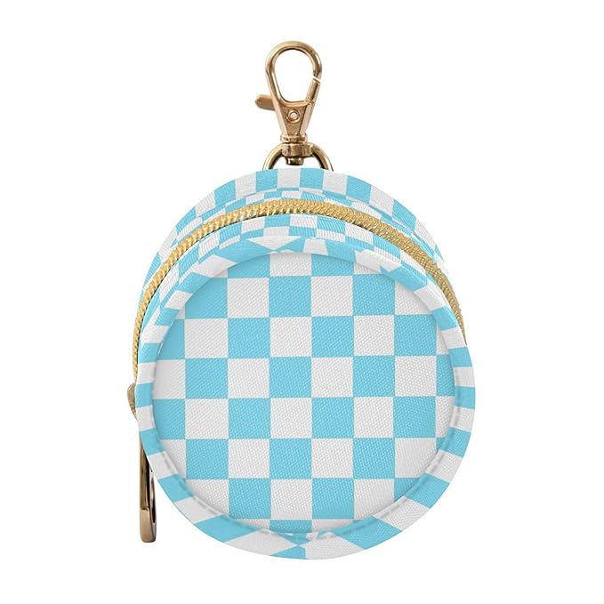 Checkered Plaid Sky Blue Print Pacifier Holder Case with Metal Clip Portable Pacifier Storage Container Box for Baby Boys