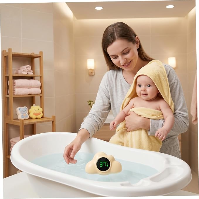 Bath Water Thermometer, Digl Baby Bath Thermometer, 3-Color Temperature Alert Floating Cloud Shape for Newborns, Yellow