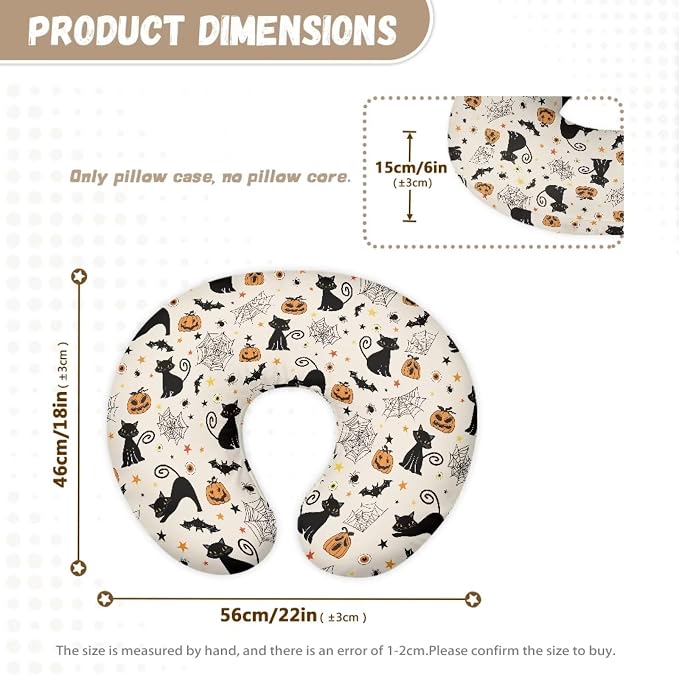 Pumpkin Bats Cobweb Black Cat Ultra Soft Baby Nursing Pillow Cover with Hidden Zipper Anti-Stains Comfortable Girls & Boys Breastfeeding Pillow Replacement Cover for Halloween Decor