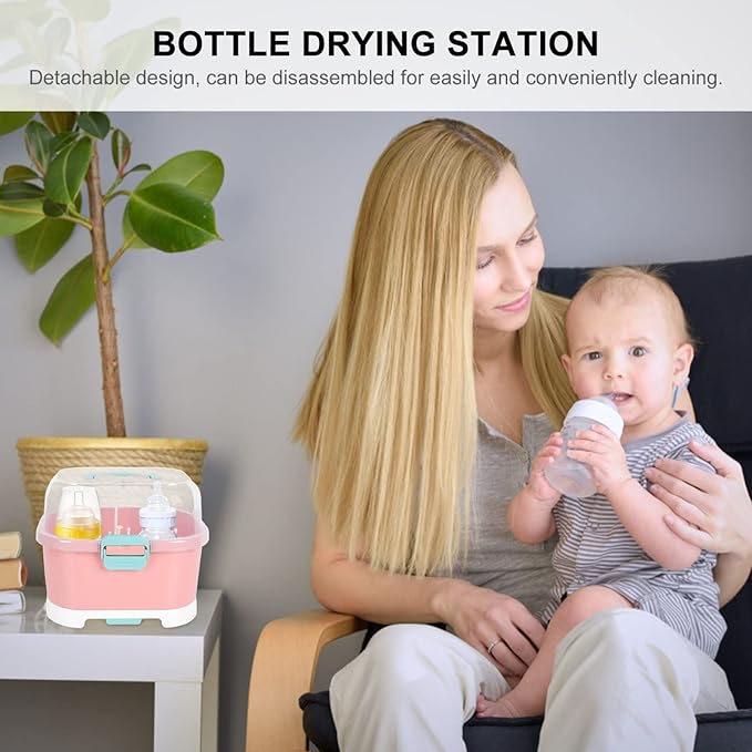 Kisangel Baby Bottle Drying Rack High Capacity Bottle Dryer with Detachable Hollow Drain Net and Pacifier Holders Compact Organizer for Kitchen Countertop Storage