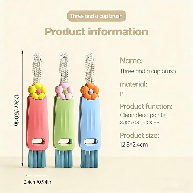 3 in 1 Cup Lid Cleaning Brush, 2026 Upgrade Multifunctional Crevice Portable Cup Lid Cleaning Brushes, Crevice Cleaning Brush for All Type Bottle Gap Tight Spaces Cups (3Color, 3pcs)