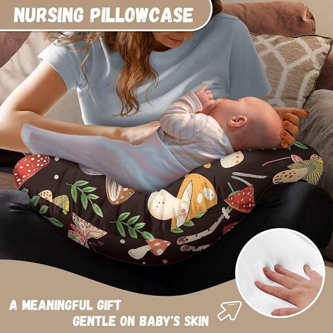Mushroom Nursing Pillow Support Cover with Hidden Zipper Soft Breathable Fabric Breastfeeding Pillow Slipcover for Baby Boys & Girls Shower Gift or Nursery Room Decor