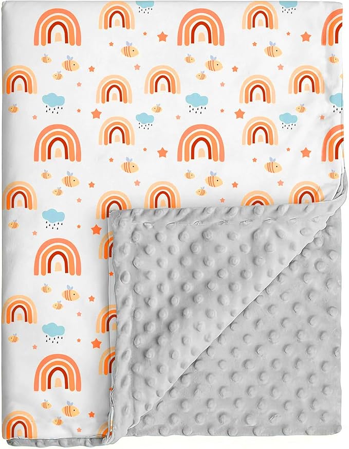 Rainbow Baby Blanket for Unisex Boys Girls, 29.5'' x 39.3'' Soft Plush Minky Blanket with Double Layer Dotted Backing for Newborn Toddler Nursery Crib Stroller Car Seat