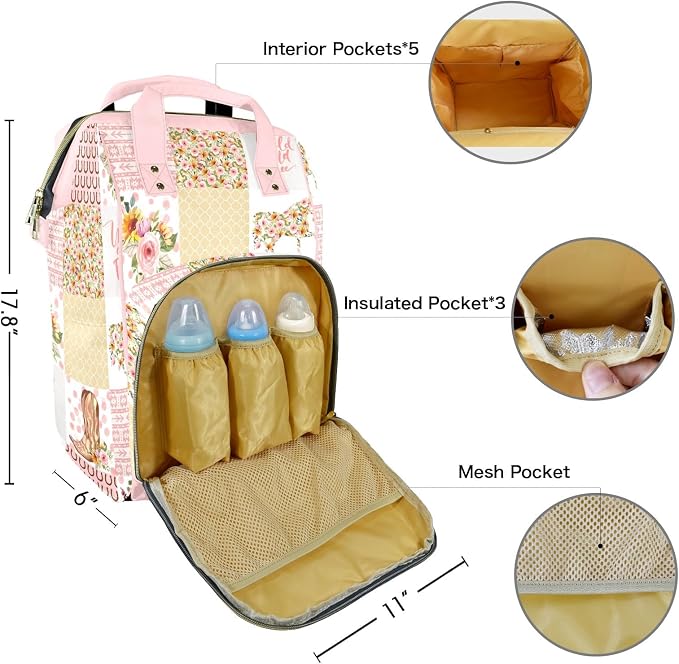 Custom Diaper Bag for Baby Customized Floral Horse Baby Bag Personalized Nursing Bags with Name Custom Name Mommy Daypack Bag Tote Bag Gifts