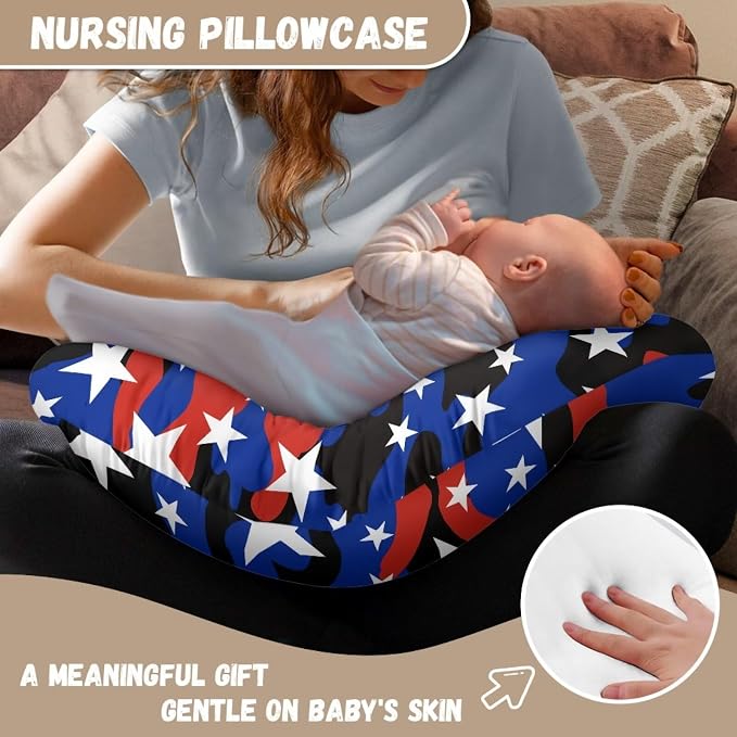 Camo Star Nursing Pillow and Positioner Detachable Newborn Original Breastfeeding Slipcover Case Soft Head Support Protector Cushion Essential with Hidden Zipper Easy Care
