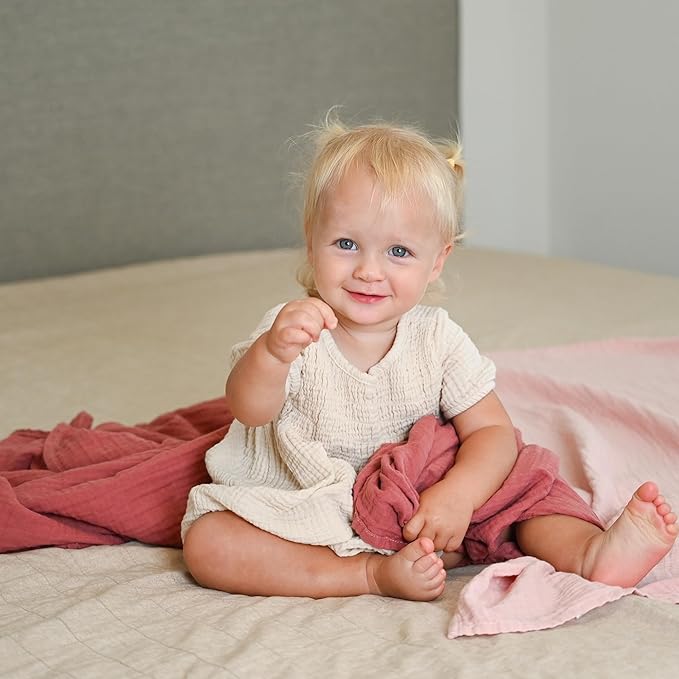 POMISO Muslin Swaddle Blankets for Boys & Girls, Newborn Receiving Blankets, 4 Pack Soft Breathable Baby Swaddles, Large 47x47 Inches, Red Berries & Earthy Colors