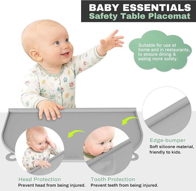 Large Silicone Suction Table Mat, 17" x 12" Thick Placemat with Edge-Bumper, Raised Edge Leakproof, Non-Slip for Kids Toddler Baby Essentials Dinning, Restaurant Eating, Plates, Art, Craft & Painting